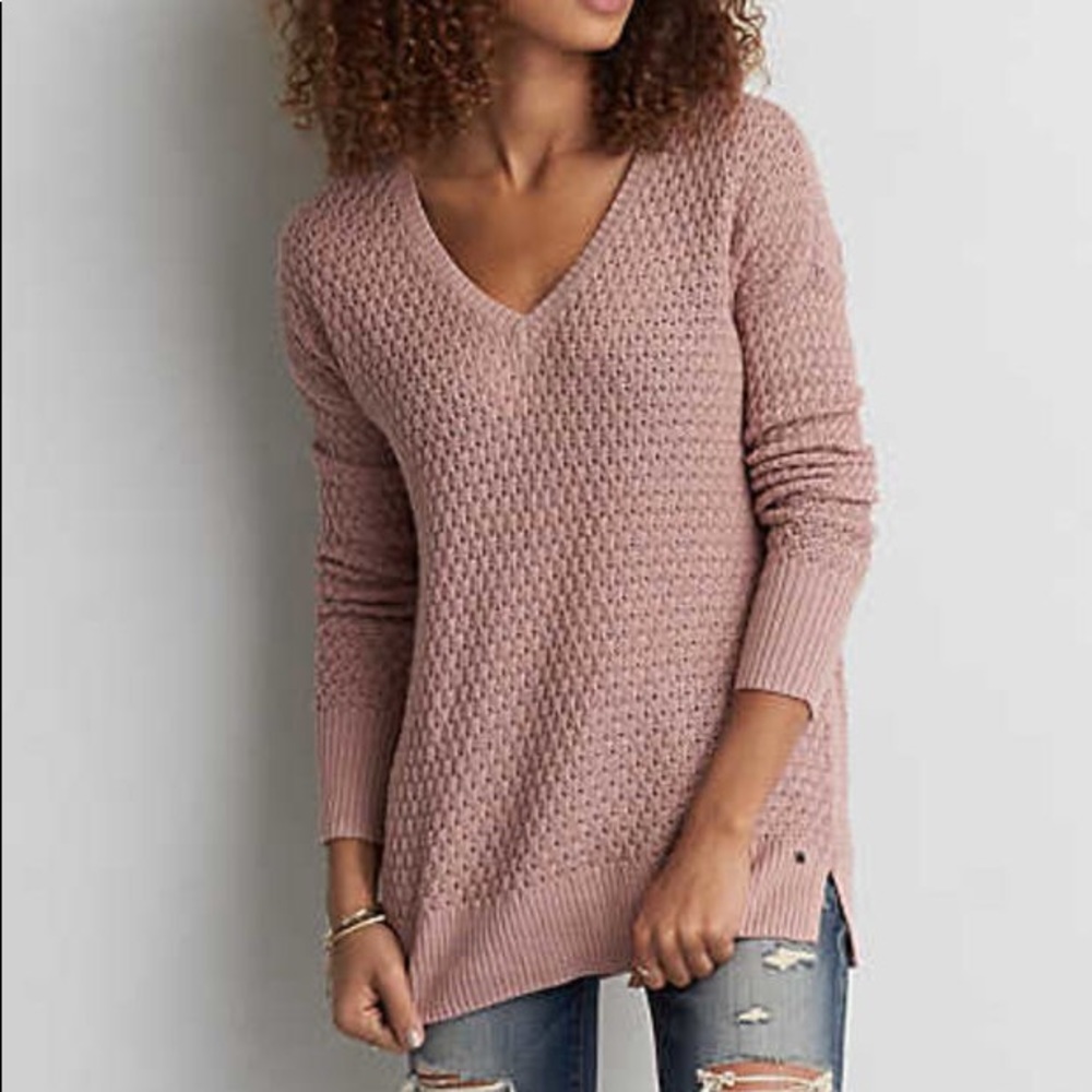 Brown American Eagle V Neck Sweater